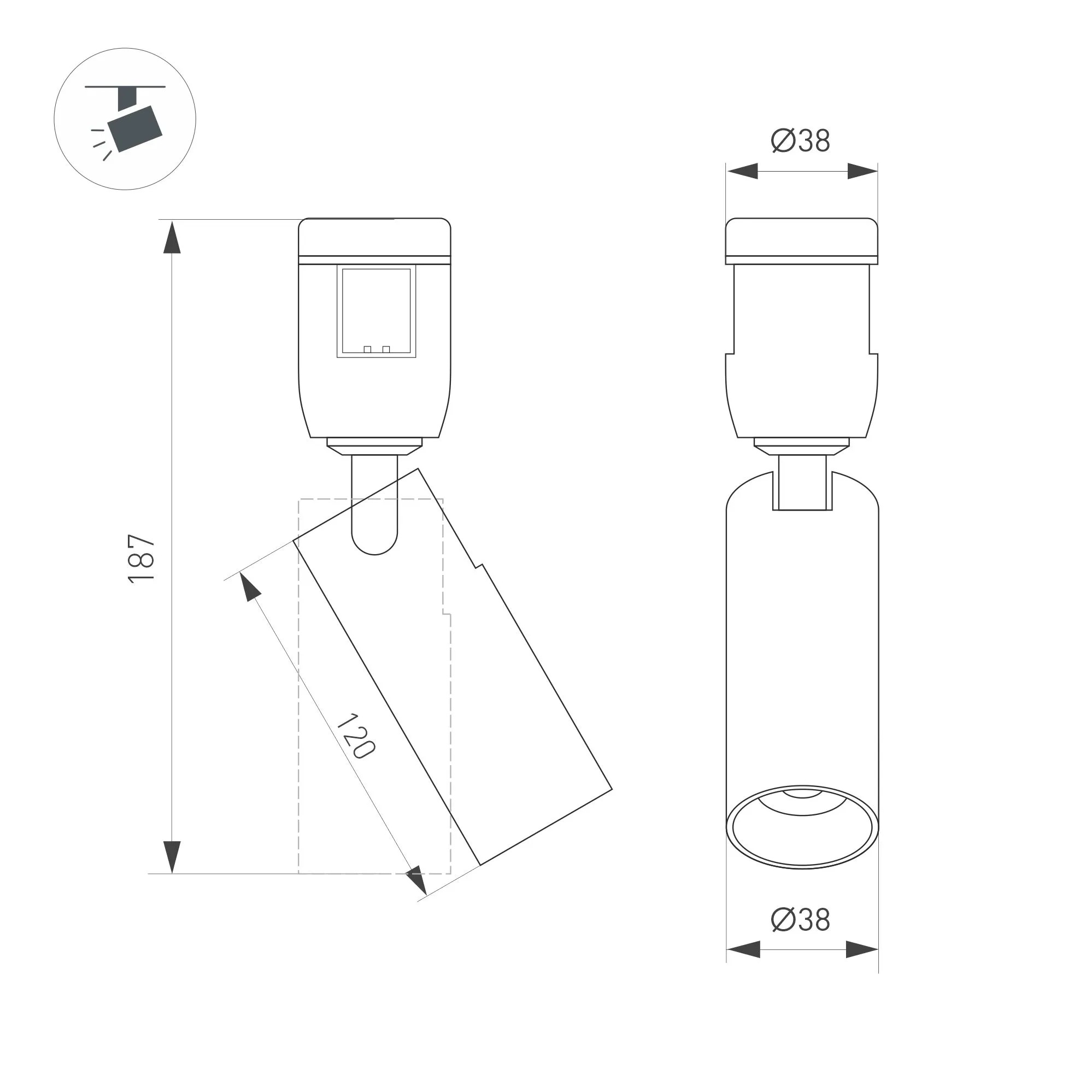 Трековый светильник Arlight ART-APRIORI-SPOT-TURN-R38-8W Warm3000 GD 36deg / 049291 — фото 3