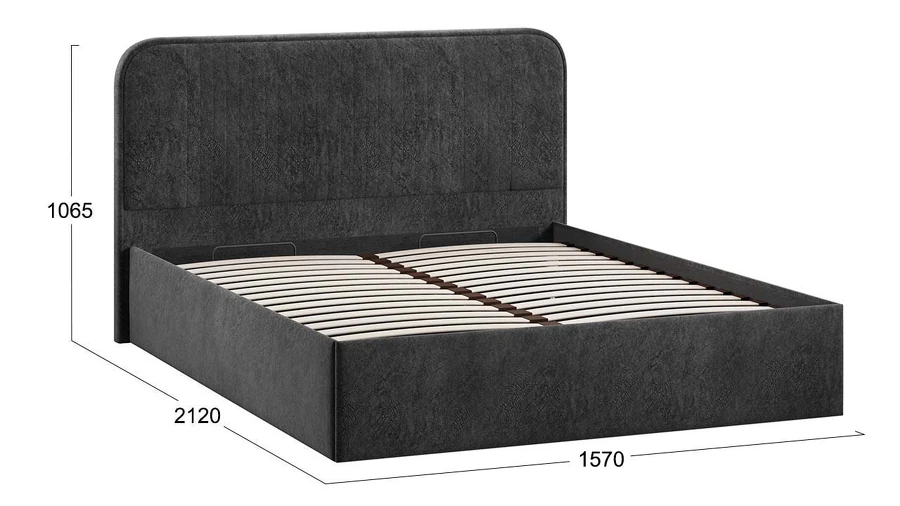 Полуторная кровать ТриЯ Тиффани Тип 1 c ПМ 140x200 (микровелюр Wellmart Graphite) — фото 4