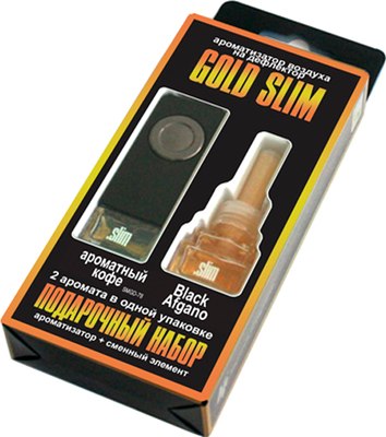 

Набор ароматизаторов автомобильных, Gold Slim Ароматный кофе+Black Afgano SMGD-78