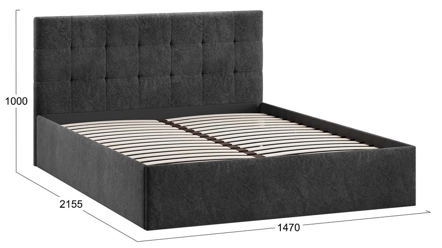 Двуспальная кровать ТриЯ Джоли Универсальная Тип 1 140x200 (микровелюр Wellmart Graphite) — фото 3