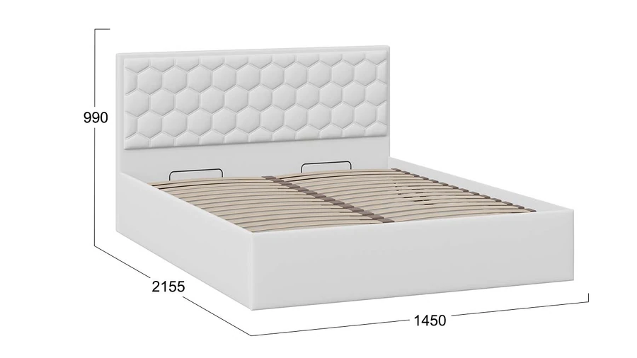 Двуспальная кровать ТриЯ Порто Универсальная с ПМ 140x200 (экокожа белая Polo) — фото 4