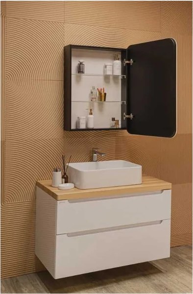 Купить Шкаф с зеркалом для ванной Silver Mirrors Фиджи Black 60 / LED-00002724 в Молодечно
