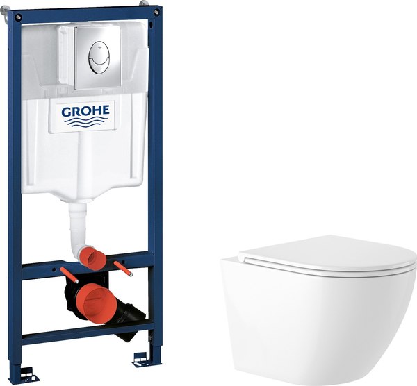 Унитаз подвесной с инсталляцией Saniteco KW-9003W Rimles + GROHE Rapid SL 38721001