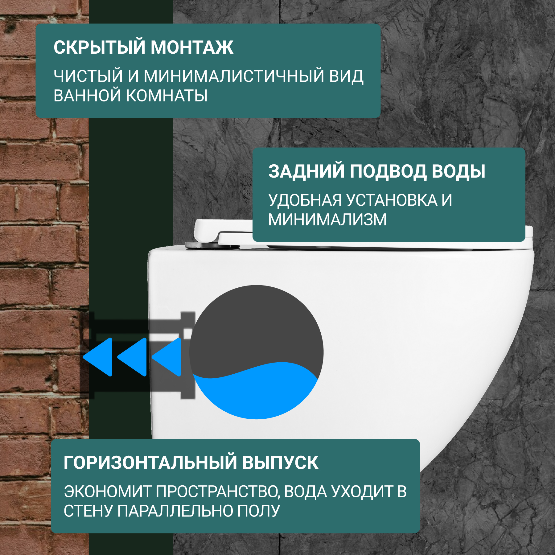 Унитаз подвесной с инсталляцией Saniteco KW-9003W Single Hole + TECE Kit 9400412 — фото 5