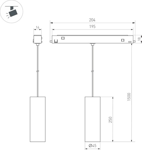 Трековый светильник Arlight MAG-ORIENT-SPOT-HANG-R45-12W Warm3000 BK 24deg / 035714