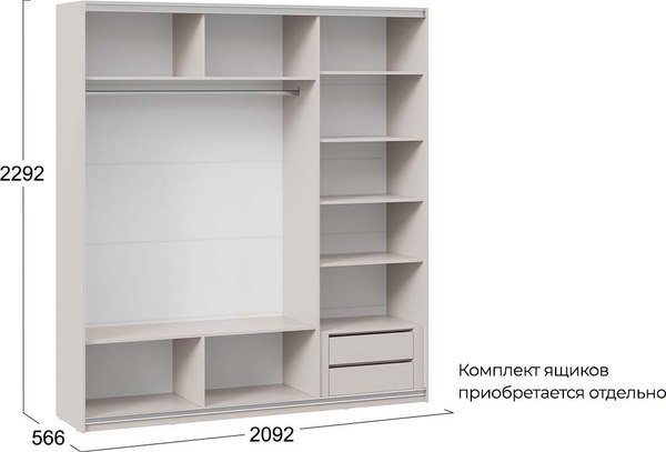 Шкаф-купе ТриЯ Оскар Хилтон Т2 2100 / 271126 (ручка черная/кашемир/кашемир сатин)