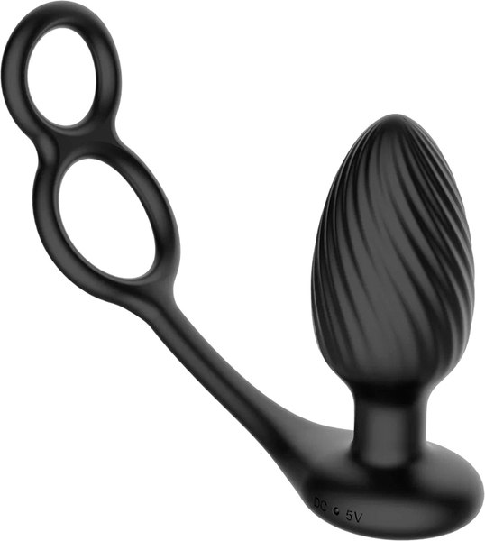 Вибропробка Nexus Tornado With Cock & Ball Rings с функцией вращения / TORCB001 (черный)