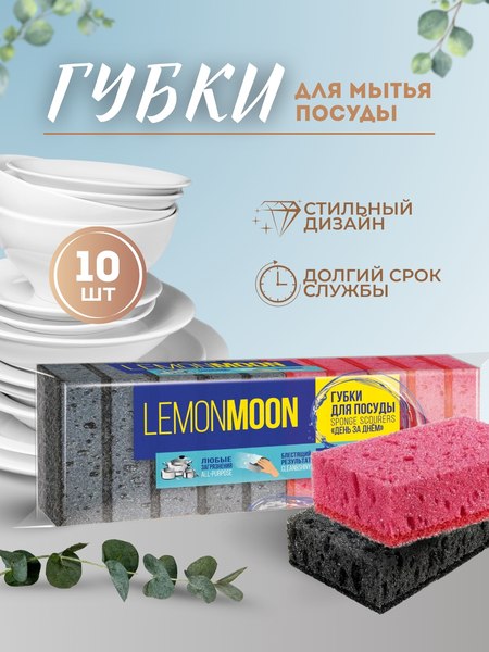 Набор губок для мытья посуды Lemon Moon Красное и черное L016 (10шт)