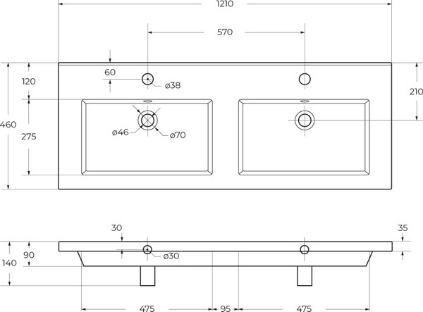 Тумба с умывальником Cezares MOLVENO-46-120-2C-SO-LB + CZR-8070-120-2