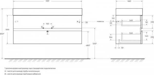 Тумба с умывальником Cezares Molveno 46-120-2C-SO-2-OSS + CZR-8070-120-2