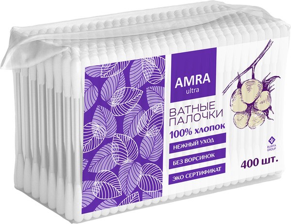 Ватные палочки Amra 400шт (пакет)