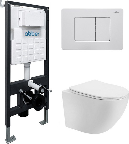Унитаз подвесной с инсталляцией Abber Bequem AC1100T-AC0105-AC0120MW (с кнопкой смыва)