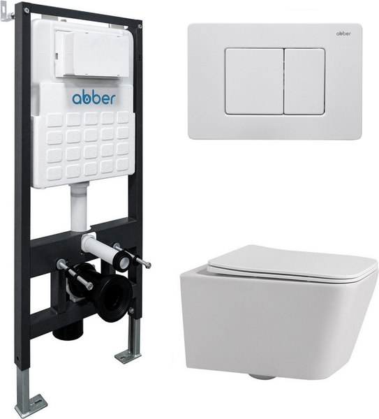 Унитаз подвесной с инсталляцией Abber Rechteck AC1201-AC0105-AC0120MW (с кнопкой смыва)