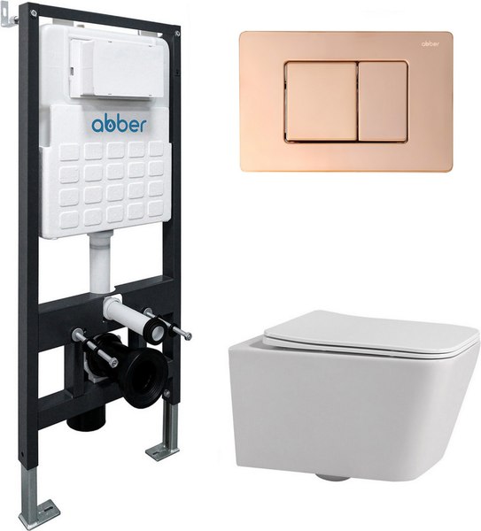 Унитаз подвесной с инсталляцией Abber Rechteck AC1201-AC0105-AC0120RG (с кнопкой смыва)