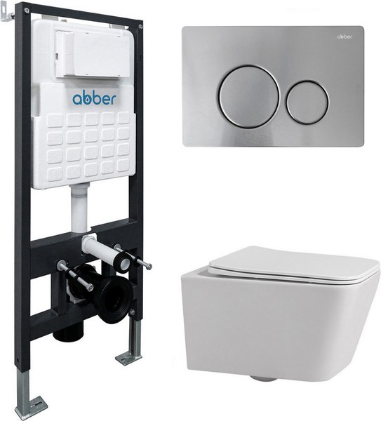 Унитаз подвесной с инсталляцией Abber Rechteck AC1201-AC0105-AC0121MCH (с кнопкой смыва)