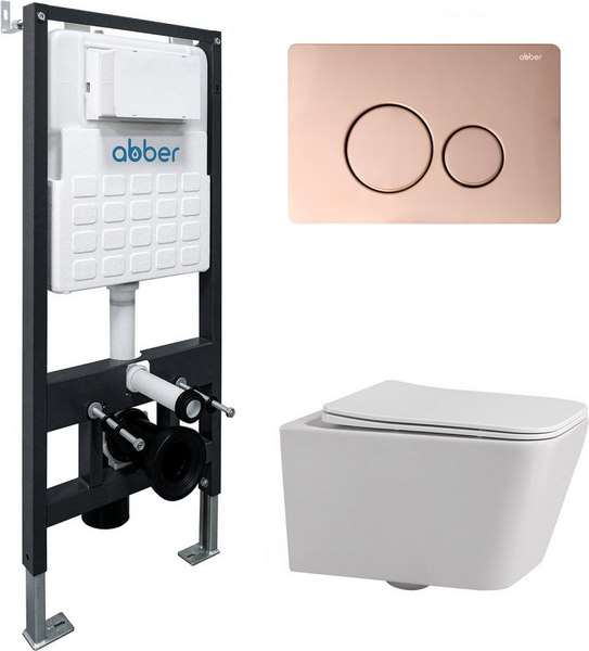 Унитаз подвесной с инсталляцией Abber Rechteck AC1201-AC0105-AC0121RG (с кнопкой смыва)