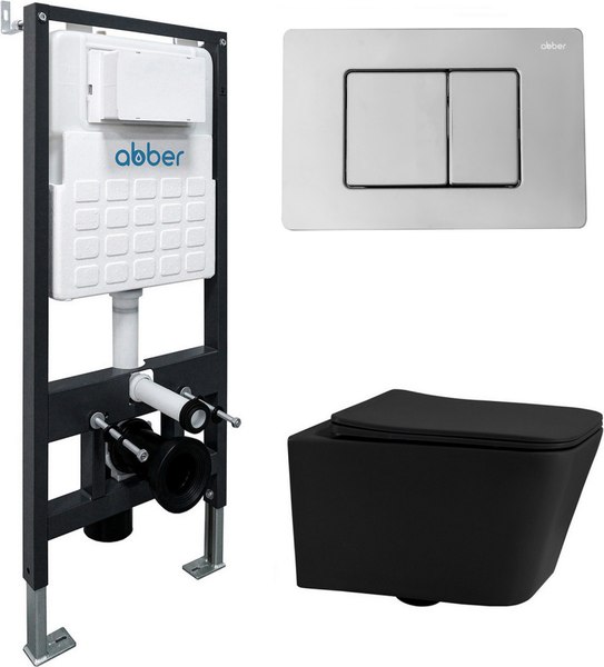 Унитаз подвесной с инсталляцией Abber Rechteck AC1201MB-AC0105-AC0120 (с кнопкой смыва)