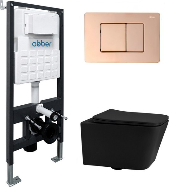 Унитаз подвесной с инсталляцией Abber Rechteck AC1201MB-AC0105-AC0120RG (с кнопкой смыва)