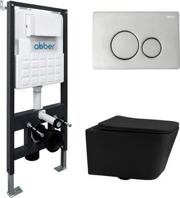 Унитаз подвесной с инсталляцией Abber Rechteck AC1201MB-AC0105-AC0121 (с кнопкой смыва) - 