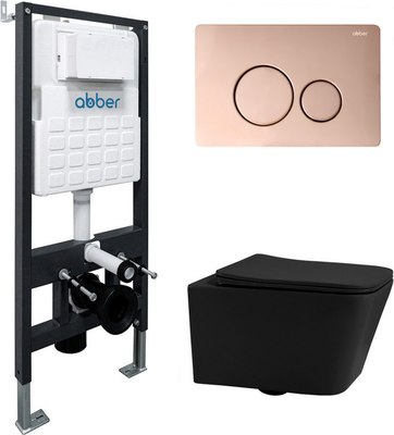 Унитаз подвесной с инсталляцией Abber Rechteck AC1201MB-AC0105-AC0121RG (с кнопкой смыва) - 