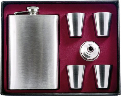 

Фляга, Матовый хром Фляжка + 4 стопки + Воронка