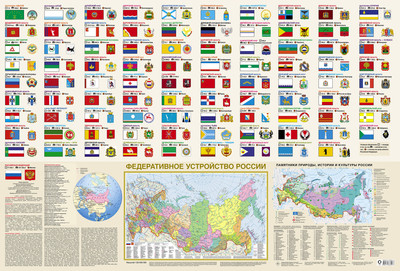 

Настенная карта, Флаги и гербы мира/флаги и гербы России. Плакат двусторонний