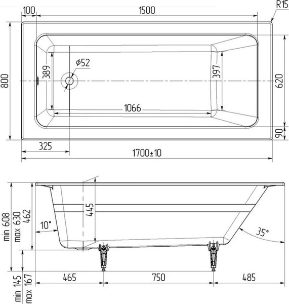 Купить Ванна чугунная Wotte Line 170х80 / БП-э00д1473 в Гомеле