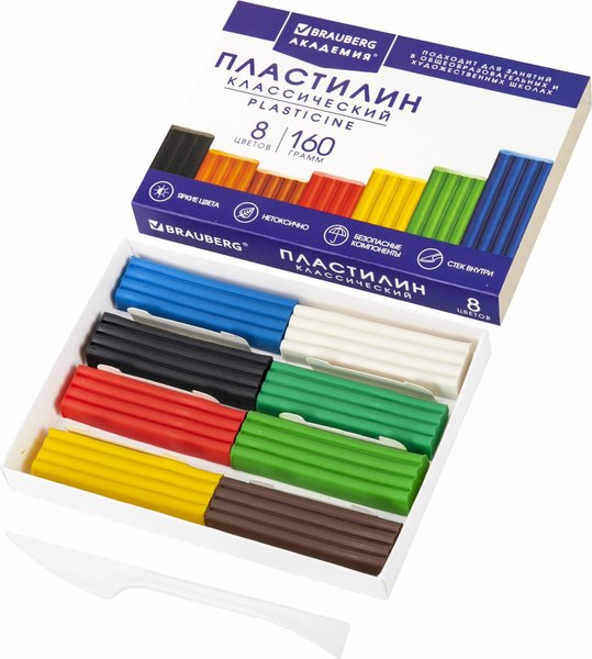 Пластилин Brauberg Академия классическая / 106500 (8цв)
