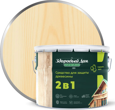 Защитно-декоративный состав Здоровый дом 2в1 Бесцветный (9л) - 
