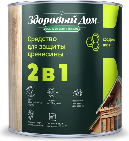 Защитно-декоративный состав Здоровый дом 2в1 Еловая зелень (800мл)