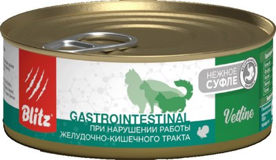 

Влажный корм для кошек, Cat Vetline Gastrointestinal с индейкой / 4116В