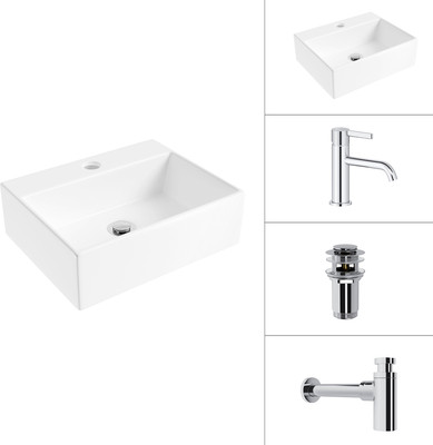 Умывальник со смесителем Lauter 21344 + Velvet 21СК696С + сифон 21635CH + донный клапан 21190CH (хром) -