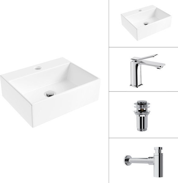 Умывальник со смесителем Lauter 21344 + Allure 21C618С + сифон 21635CH + донный клапан 21190CH