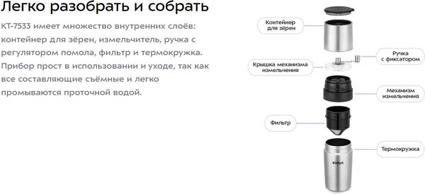 Кофемолка механическая Kitfort 3в1 / КТ-7533