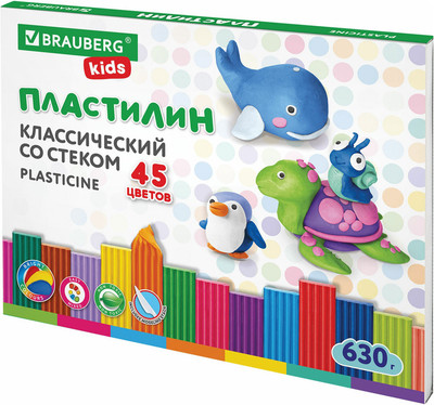 Пластилин Brauberg Kids классический / 106680 (45цв) -