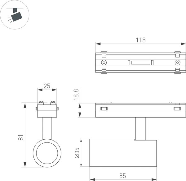 Трековый светильник Arlight MAG-VIBE-SPOT-R35-8W Day4000-MIX BK 24deg / 044168