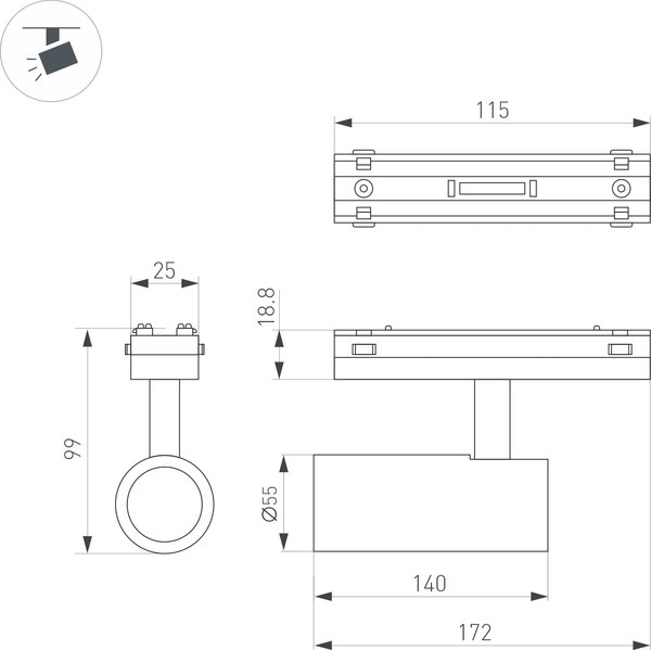 Трековый светильник Arlight MAG-VIBE-SPOT-R55-18W Day4000-MIX WH 24deg / 045005