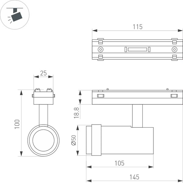 Трековый светильник Arlight MAG-VIBE-SPOT-ZOOM-R47-10W Warm3000 BK 20-55deg / 044483