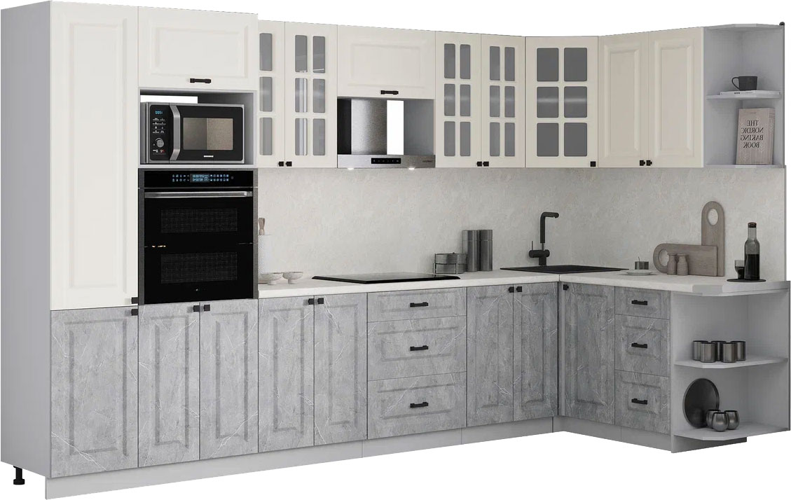 Кухонный гарнитур Interline Мила Деко 1.68x3.4 PR (керамика/белый/опал светлый)