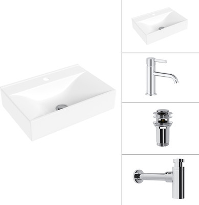 Умывальник со смесителем Lauter 21887B + Velvet 21СК696С + сифон 21635CH + донный клапан 21190CH (хром) -