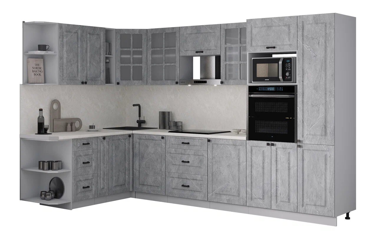 Кухонный гарнитур Interline Мила Деко 1.88x3.2 LV (керамика/керамика/опал светлый)