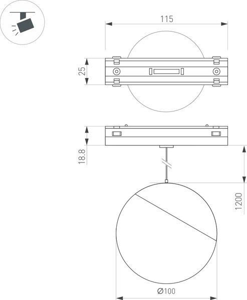 Трековый светильник Arlight MAG-VIBE-EMISFERO-HANG-R100-6W Day4000 BK 130deg / 044165