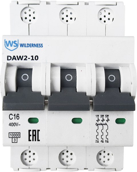Выключатель автоматический Wilderness DAW2-10 3P 63A х-ка D 10kA (R) / DAW2-10-3-D063