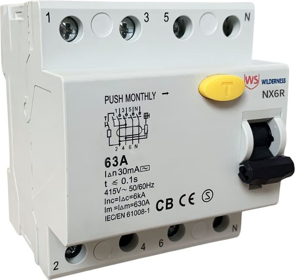 Дифференциальный автомат Wilderness NX6R 4P 100A 100mA тип AC 6kA / NX6RU-4-100-100AC