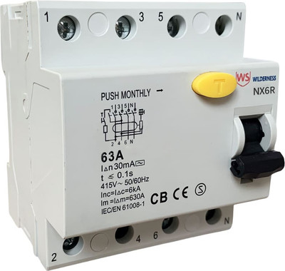 Дифференциальный автомат Wilderness NX6R 4P 100A 300mA тип AC 6kA / NX6RU-4-100-300AC -