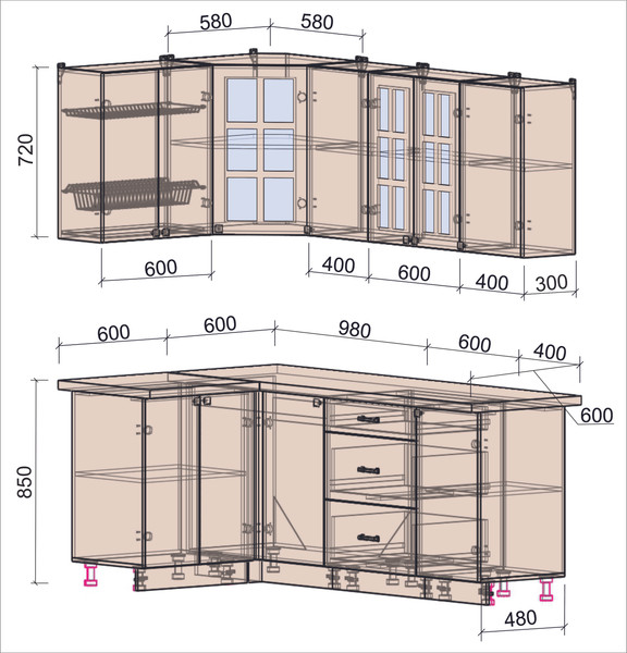 Купить Кухонный гарнитур Интерлиния Мила Деко 1.2x2.0  