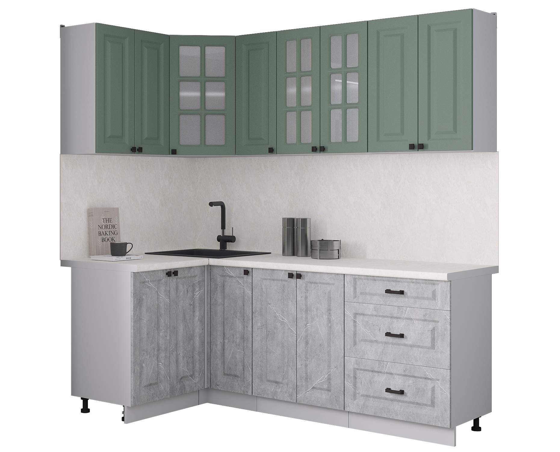 Кухонный гарнитур Interline Мила Деко 1.2x2.1 (керамика/мята/опал светлый)