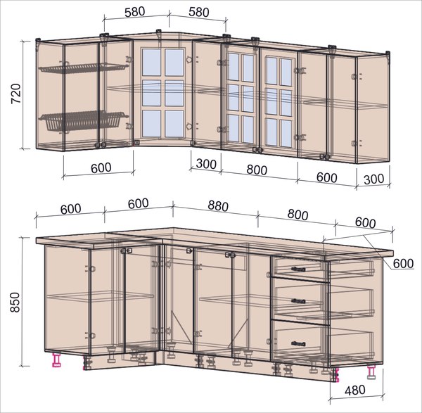 Купить Кухонный гарнитур Интерлиния Мила Деко 1.2x2.3  