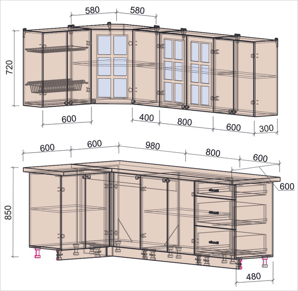 Купить Кухонный гарнитур Интерлиния Мила Деко 1.2x2.4  