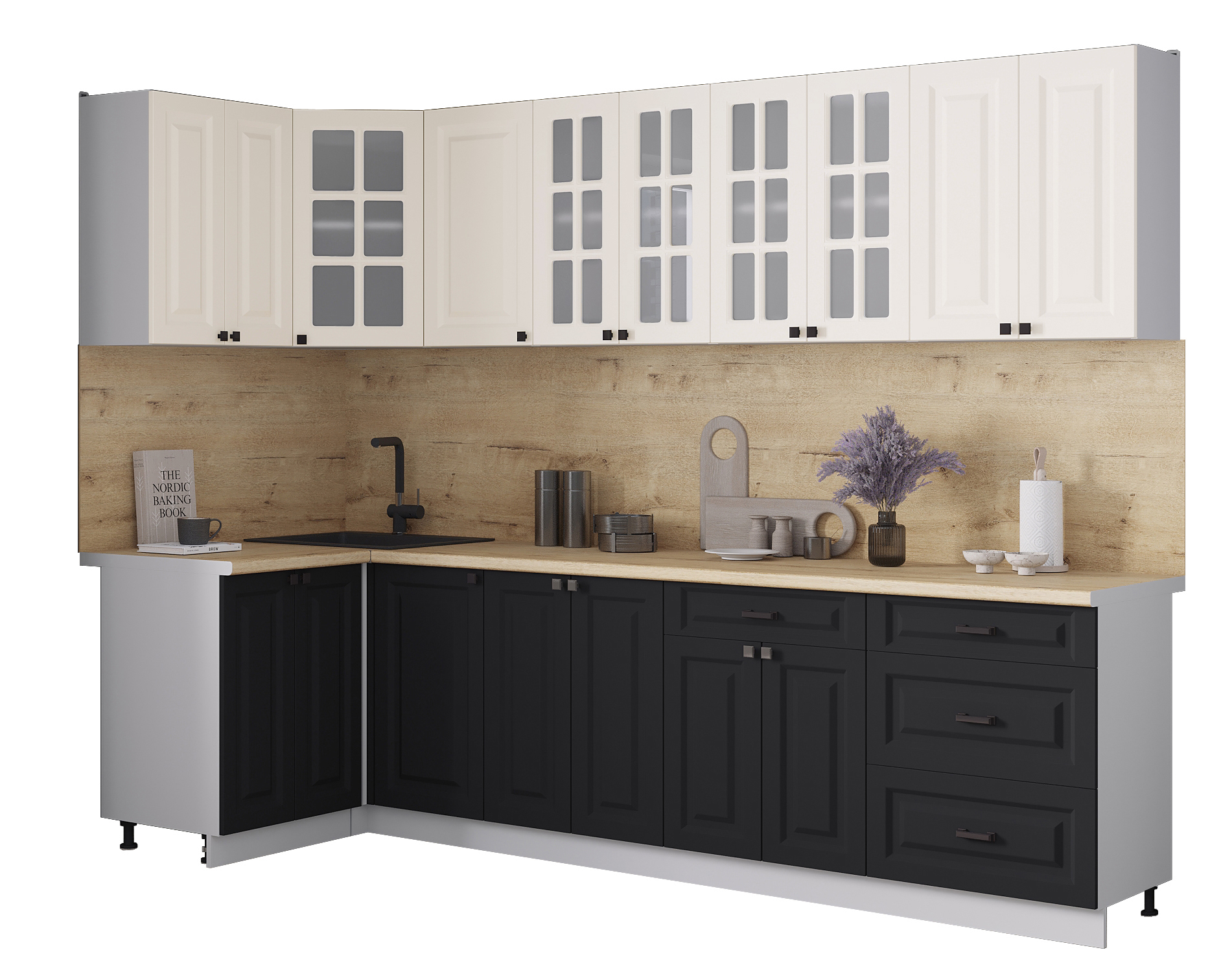 Кухонный гарнитур Interline Мила Деко 1.2x2.8 (черный/белый/дуб бунратти)